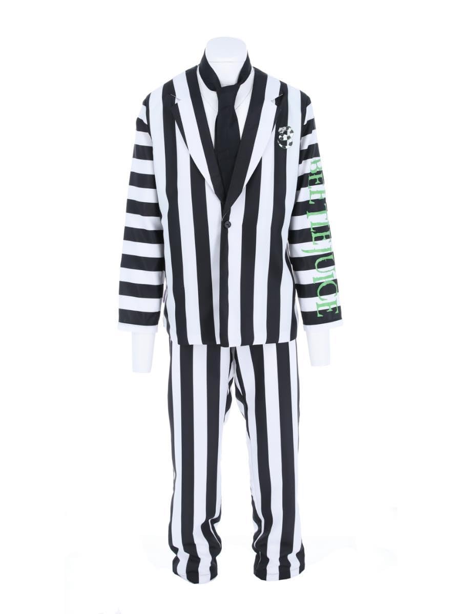 Smiffys Beetlejuice - Costume da bambino con giacca, camicia finta cravatta e pantaloni, licenza ufficiale Warner Brothers, costume classico Beetlejuice a righe con costumi per la famiglia abbinati