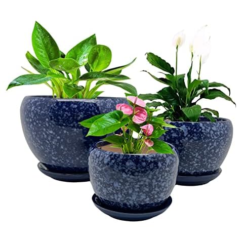 Ceramic Plant Pot Set, Modern Plant Containers with Tray and Drainage Hole - Garden Flower Planter, Desktop Office Windowsill Indoor, and Outdoor Decoration (3 in Set) Cover