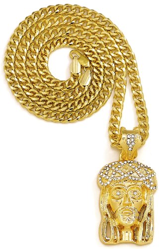 GWOOD Jesus Crowned Small Gold Color Pendant with 30 Inch Cuban Necklace