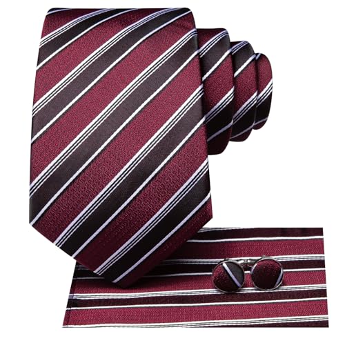 Image of Dubulle Silk Ties Set for Men Formal Paisley Striped Necktie Pocket Square Cufflinks 3PCS Sets Wedding Business Party