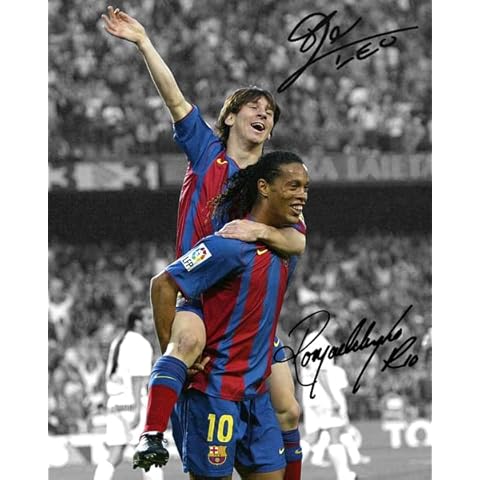 Ikonic Fotohaus Ronaldinho Lionel Messi Signed Photo Autograph Print Wall Art Home Decor Cover