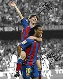Ikonic Fotohaus Ronaldinho Lionel Messi Signed Photo Autograph Print Wall Art Home Decor