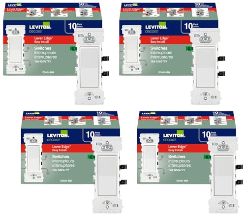 Image of Leviton Lever Edge 15 Amp Single Pole Rocker Switch,E5601-MW,White,(Pack of 40)