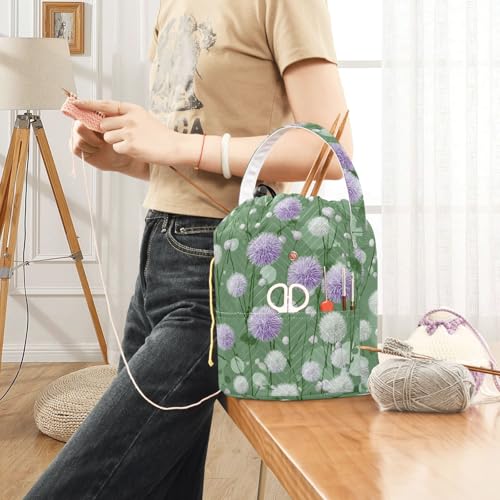 Image of Tatenale Crochet Bag Yarn Bag Knitting Project Bag with Pockets and Handle Portable Yarn Storage Organizer Tangle Free 8.3x11 InchDark Green Flowers Blooms23