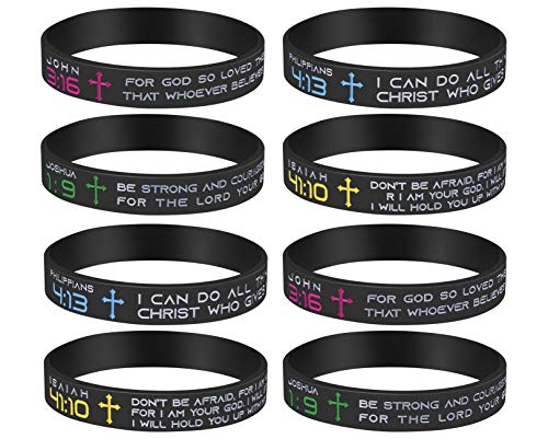 Rinspyre Silicone Bracelets with Bible Verses Scripture Bracelets Christian Religious Jewelry Gifts Adult Size for Men Women Set of 8