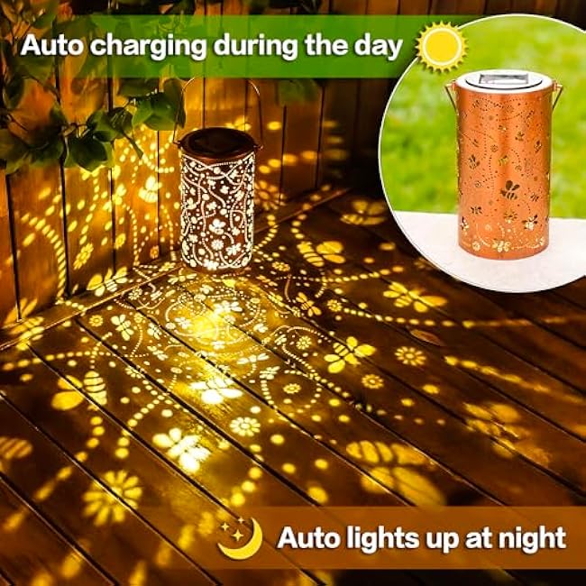Bee Solar Lanterns Outdoor Waterproof Hanging Solar Lights Bee Gifts for Women Men Metal Decorative LED Bee Lanterns for Garden Decor,Yard,Patio,Lawn,Tabletop,Pathway,Landscape