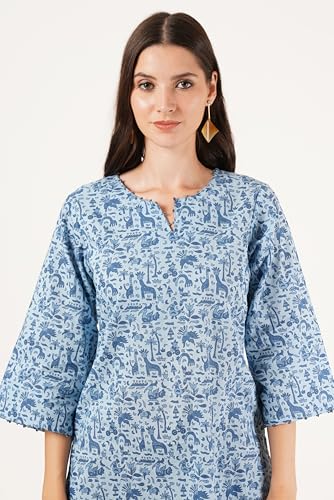 Image of Amazon Brand - Anarva Jaipuri Cotton Printed Short Kurti for Women