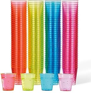 MATANA 150 Twarde Kieliszki Do Shotów z Tworzywa Sztucznego, Neon 30ml - Wytrzymałe i Wielokrotnego Użycia - Urodziny, Śluby, Wieczory Panieńskie lub Kawalerskie, Boże Narodzenie, Halloween