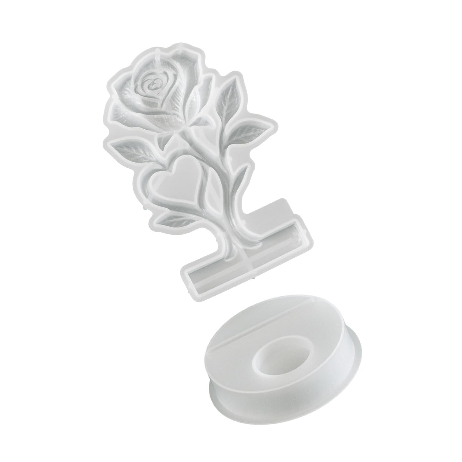 Whoasyst Multipurpose Rose Flower Silicone Mold with Circular Base Mold for Epoxy Resin and Stand Tealight Holder Making Cast
