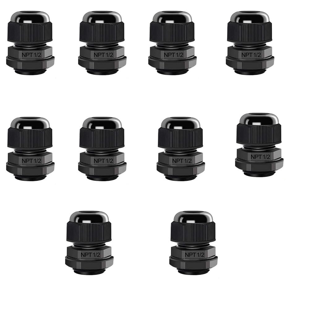 10 Pack 1/2" NPT Cable Gland Waterproof IP68 Nylon Cable Pass Through Cord Grip Connector Strain Relief Wire Grommet, for Electrical Enclosures Junction Boxes, LED Light-image-34