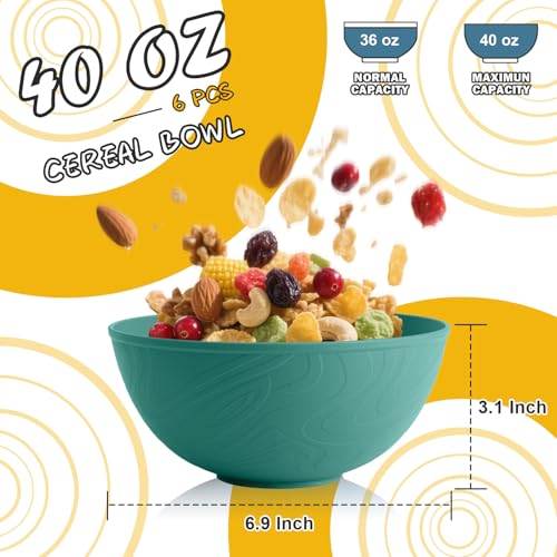 Image of 40 OZ Wheat Straw Bowl Sets, 6 PCS Unbreakable & Lightweight Salad Bowls, Microwave & Dishwasher Safe, BPA-Free, Kitchen Bowl Set for Serving, Soup, Oatmeal, Fruit, Noodles, Green