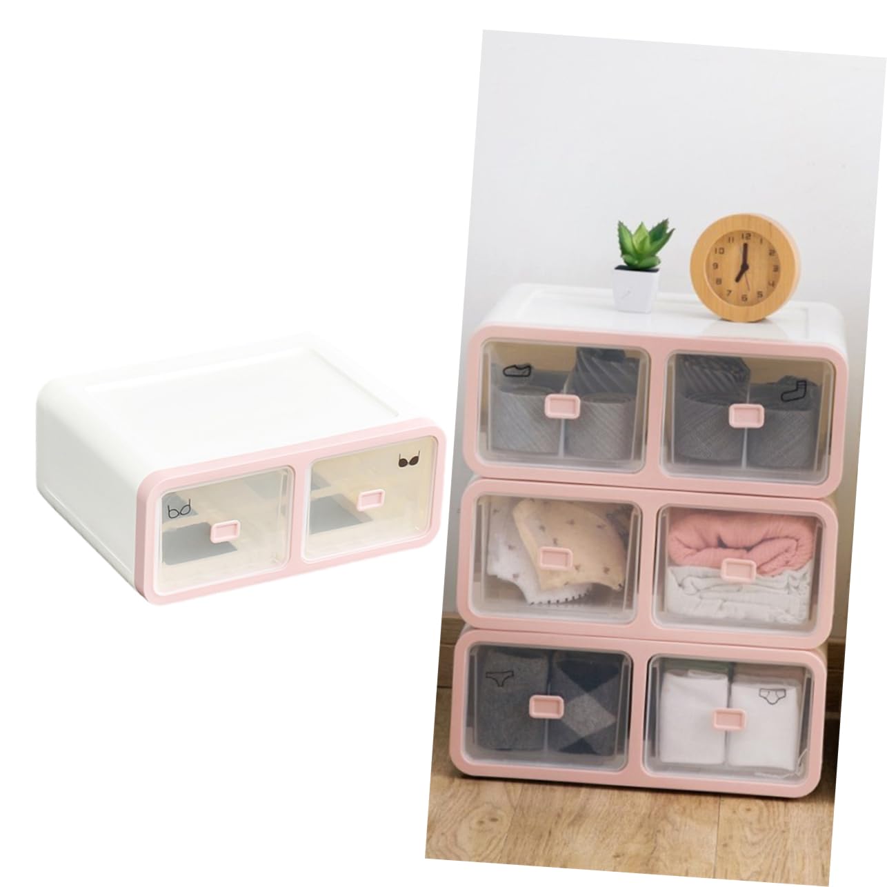 PRETYZOOM 16grilles Caisse De Rangement Plastique Avec Couvercle Organisateur De Tiroir Pour Sous-vêtements Chaussettes Et Attaches Séparateur Rigide Anti-froissages