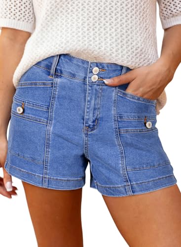 Image of Astylish Women's High Waisted Stretchy Jean Shorts Trendy Denim Shorts
