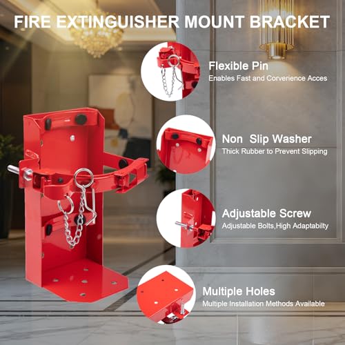 Image of Heavy Duty Fire Extinguisher Bracket,Fire Extinguisher Mount Bracket for 10lb Dry /5lb Co2 Extinguisher,Metal Wall Mount Fire Extinguishers Holder for Vehicle, Boat, Marine, Truck, Home, School (Red)
