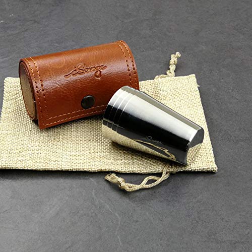 Isavage Shot Glasses With Brown-Red Leather Case 1.2Oz Each Set Of 4 18/8 Stainless Steel, 1Pc Reusable Bag #TOP3