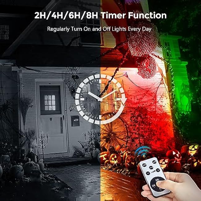 SURAIELEC Halloween Spotlight Outdoor, Remote Control LED Spot Lights with Timer, Plug in Spotlight for Yard, Trees, Garden Decor, Red Yellow Green Warm Glow, Waterproof, 10FT Extension Cord