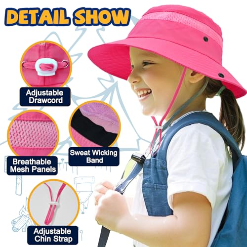 Image of Outdoor Kids Sun Hat for Boys Girls Wide Brim Mesh Bucket Hat UPF 50+ Sun Protection Breathable Summer Fishing Safari Hat