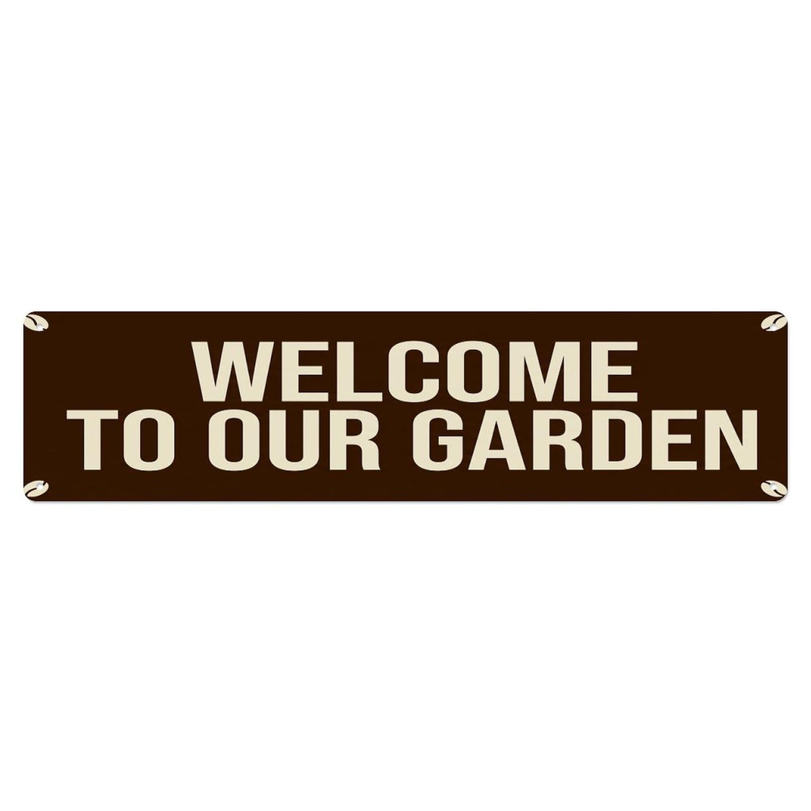 Vintage Welcome to Our Garden Espresso Metal Tin Sign