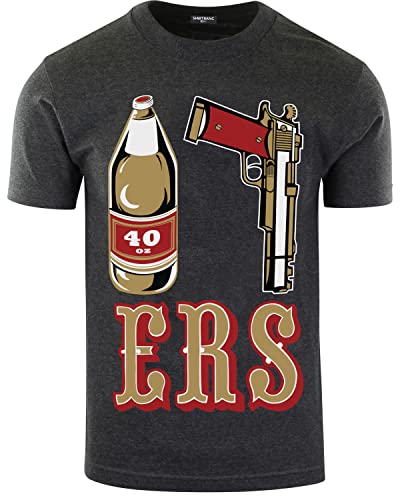 ShirtBANC Mens Golden Empire Shirt 40 Oz Bottle 9 MM Gold Gun ERS California Tee