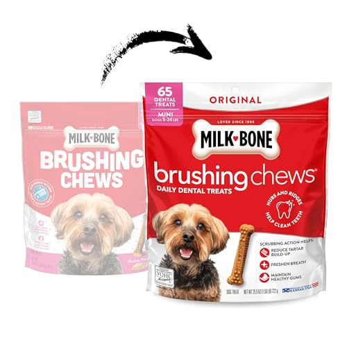 Image of Milk-Bone Brushing Chews Original Chicken Flavor Daily Dental Dog Treats, Mini, 18.9 Oz. Bag (Pack of 5)