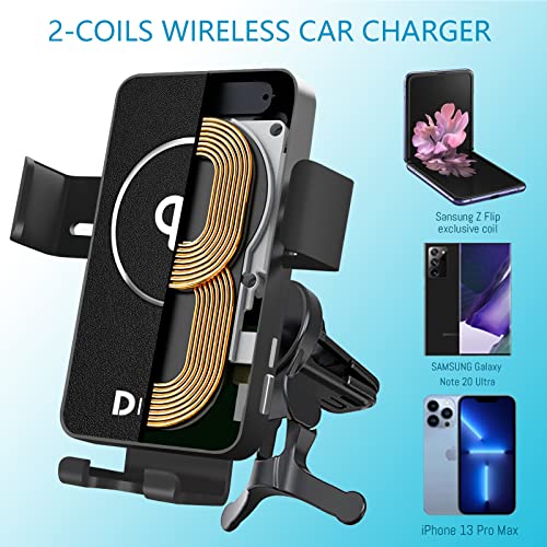 Lamjad C23 Magnetic Wireless Car Charger, Dual Coils 15W Qi Auto Fast Charging, Compatible For Magsafe Car Charger,Iphone 14/13/12 Series,Air Vent Dashboard Car Mount Phone Holder #TOP2