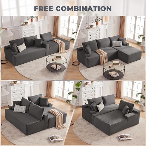Image of Mangodan Cloud Sectional Sofa, Boneless Couch for Living Room, Modular Sectional Sofa with Deep Seat, Fluffy L-Shaped Comfy Couch with Right-Facing Chaise, No Assembly Required, Grey