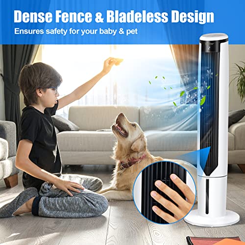 COSTWAY Evaporative Air Cooler, 41-inch Portable Oscillating Air cooler with Remote, 3 Modes, 3 Speeds, LED Display, 9H Timer Auto-off, Quiet Standing Bladeless Tower Fan for Bedro image 2