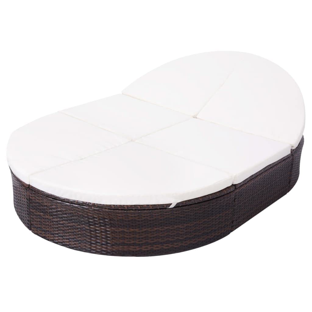 Lettino lounge per esterni, in polyrattan, marrone, con 6 cuscini, lettino da giardino e lettino prendisole, per terrazza, balcone, piscina, resistente alle intemperie, con lati regolabili in