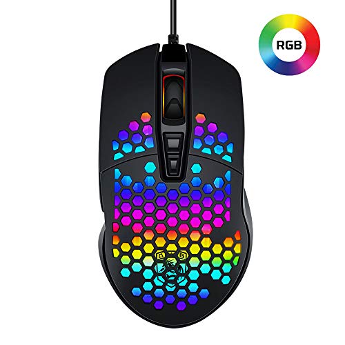 UrChoiceLtd G11 RGB Souris de Jeu USB rétroéclairée, Pilote programmable à 7 Boutons, Puce IC de Jeu 6400 DPI, Coque en nid d'abeille Ergonomique ultralégère pour PC Gamers Ordinateur Portable (Noir)