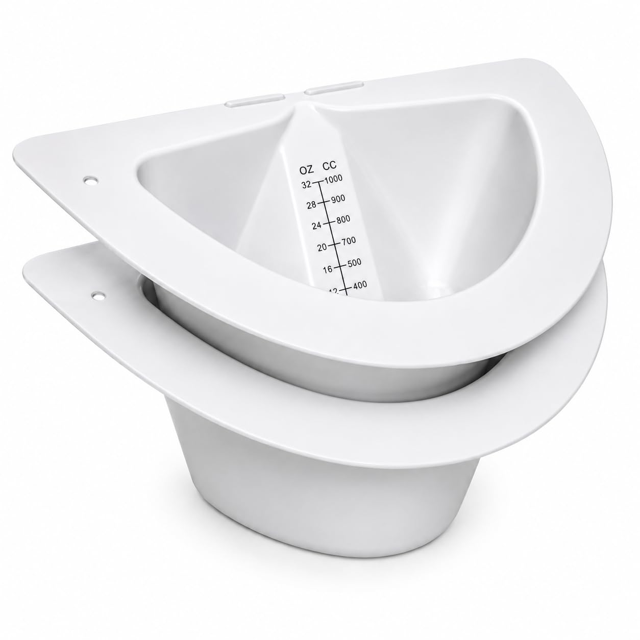 Vakly Graduated Specimen Collector Pan 32 oz (2 Pack) Durable Urine Measuring Toilet Hat with Pour Spout & Flat Bottom for Hospitals, Nursing Homes,