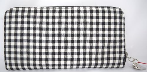 Women’s Rockabilly Retro Zip Around Wallet – Gingham Skull Cherry embroidered, Retro Vintage large clutch3