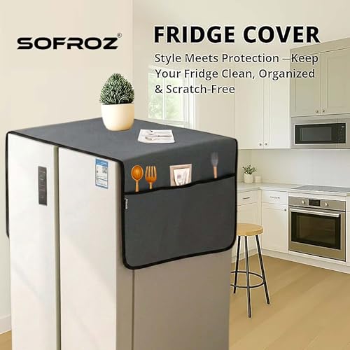 Image of Refrigerator Double Door Waterproof, Dustproof, Protective Cover for Fridges with Extra Storage Space Nylon Top Cover with 6 Storage Pockets (170 x 65 cm) (Grey)