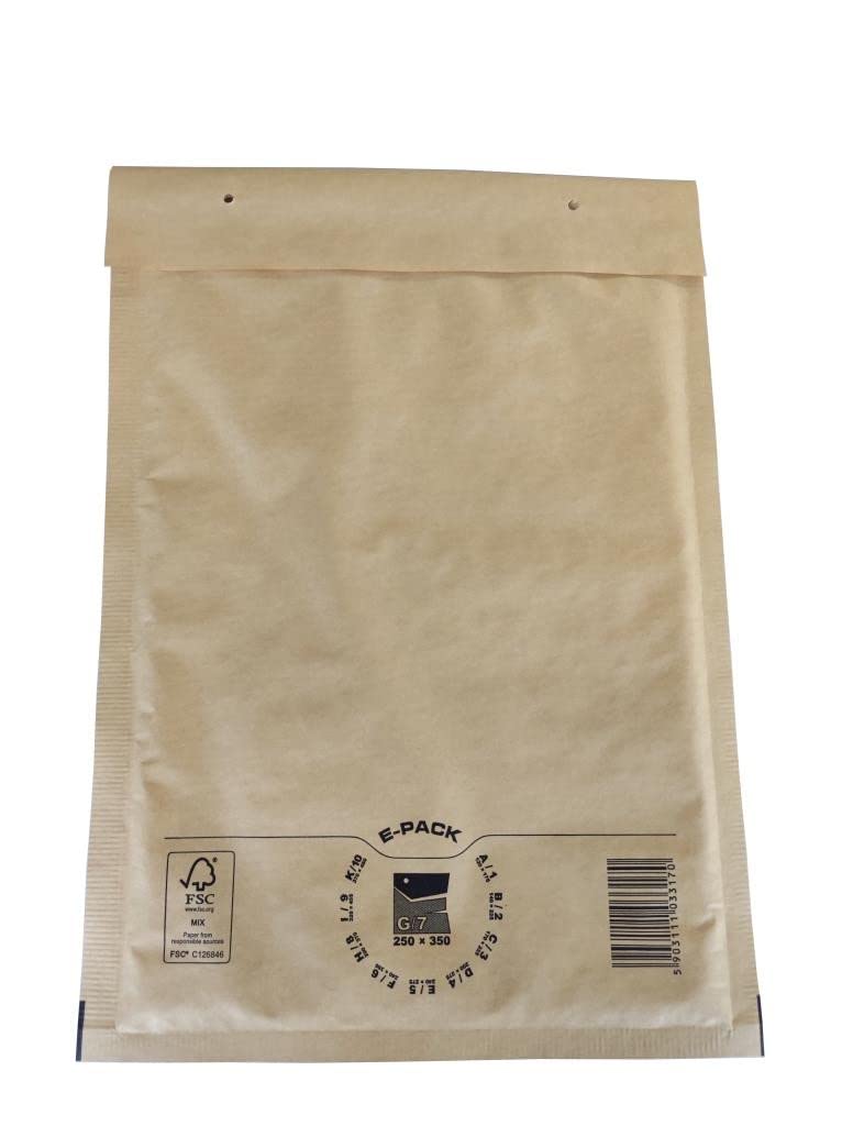 25 Luftpolstertaschen, Luftpolsterumschläge braun Größe G/7 (230 x 340 mm) DIN A4+ / C4 - Graspapier