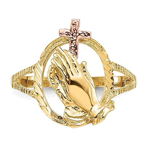 Ice Carats 14K Two Tone Jesus Praying Hands Lord Serenity Prayer Cross Ring Religious Fine Jewelry For Women Gifts For Her #TOP4