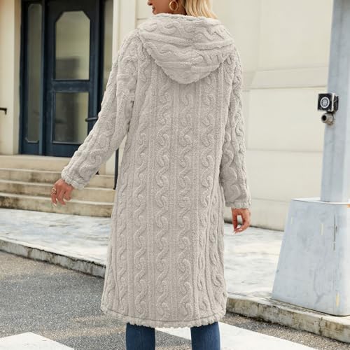 HGps8w Women's Long Hooded Fuzzy Fleece Jacket Warm Sherpa Coats Faux Fur Plush Winter Outerwear with Pockets3