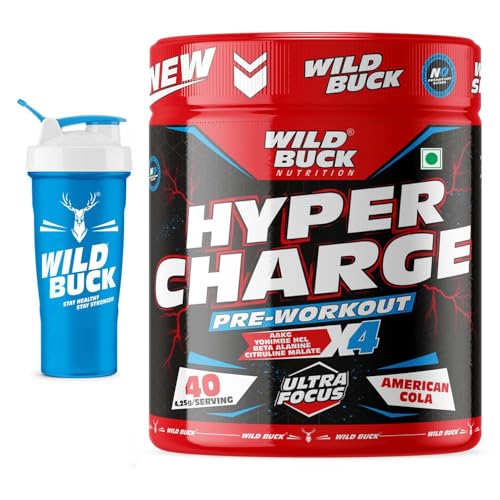 Image of WILD BUCK Wild Pre-X4 Hardcore Pre-Workout Supplement powder with Creatine Monohydrate, Arginine AAKG, Beta-Alanine, Explosive Muscle Pump -For Men & Women [40 Servings, American Cola] Free Shaker