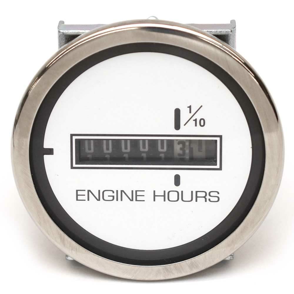Veethree Boat Hour Meter Gauge 59416 | 1 1/2 x 1 Inch Silver White