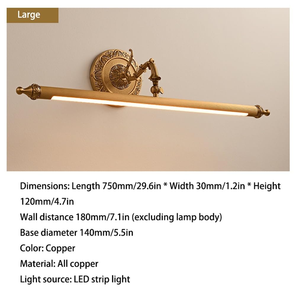 Oświetlenie łazienkowe Lampa toaletkowa do łazienki Retro LED Lampa toaletkowa nad lustrem(Antique copper color,75cm)