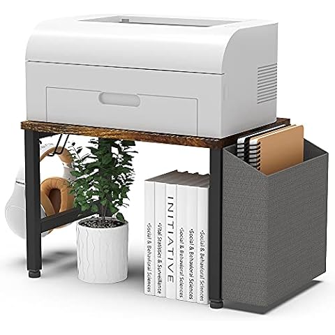 Desktop Printer Stand with Storage for Home Office, Under Desk Wooden Printer Shelf with Adjustable Anti-Skid Pads by VEDECASA Cover