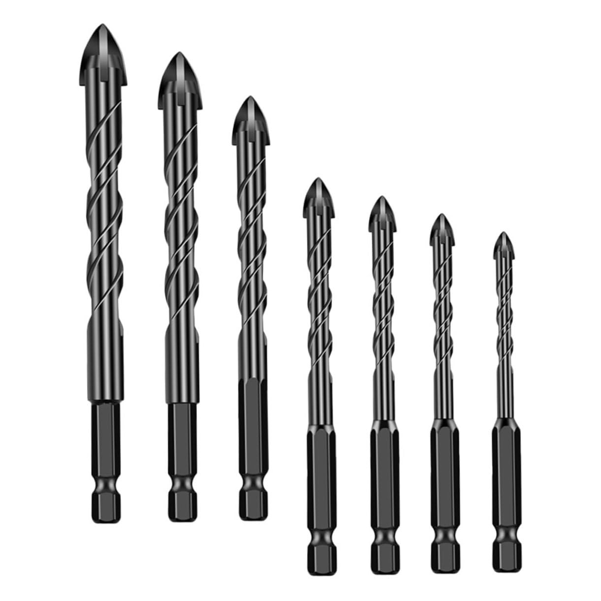 Holibanna Tile Glass Drilling Bit Set 7pcs 4-Blade Spiral Drills for Concrete Masonry