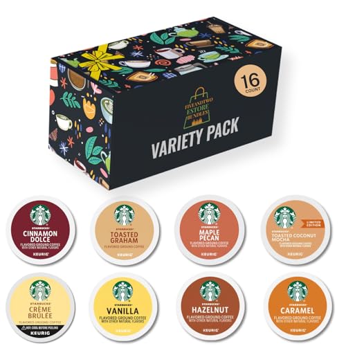 16ct 8 Flavor Gift Box : Starbuck Flavored Coffee K Pods Variety Pack – Cinnamon Dolce, Toasted Graham, Maple Pecan, Pumpkin Spice,Creme Brulee, Vanilla, Hazelnut, Caramel–