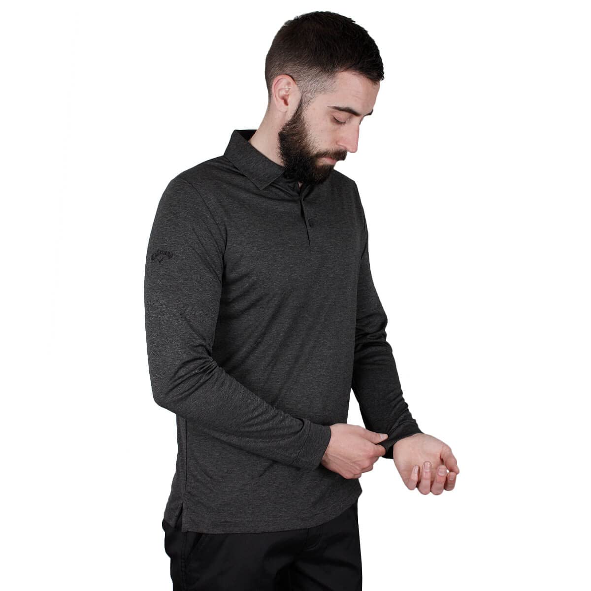 Callaway Men's Black Heather Golf Long Sleeve Golf Polo Shirt - S