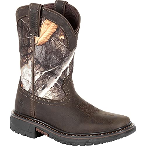 ROCKY Kids' Ride FLX Waterproof Western Boot, Brown Realtree Camo, Size 1(M)