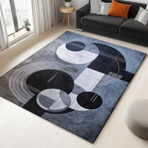 alfombras largas para pasillos TPR Antideslizante Tejido denso, Alfombra Seguras duraderas y cómodas Suave Pintura Abstracta Geométrica Moderna Minimalista, para Habitaciones Infantiles 140 x 200 cm