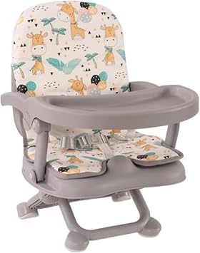Baby High Chair, Kids High Chair, Portable, Low Profile, Travel Chair, Baby Dining Table, Simple Stool, Foldable, with Travel Safety Strap Giraffe + PU Cushion
