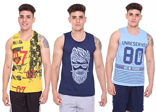 Image of Sleeveless Vest for Men || Tank Top Sando || Workout Tshirts || Sports Vest || Goa Beach Wear Swimming T-Shirt || Running Tops || Gym Vest for Men || Pack of 3 ||