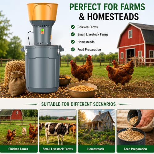 Image of 15.8 Gallon Electric Corn Grinder Mill for Chicken Feed, Grain Mill Grinder with 7 Sieves, Heavy Duty Feed Grinder for Corn, Wheat, Rice, Soybeans, Livestock Feed, Farm & Homestead Use-Yellow