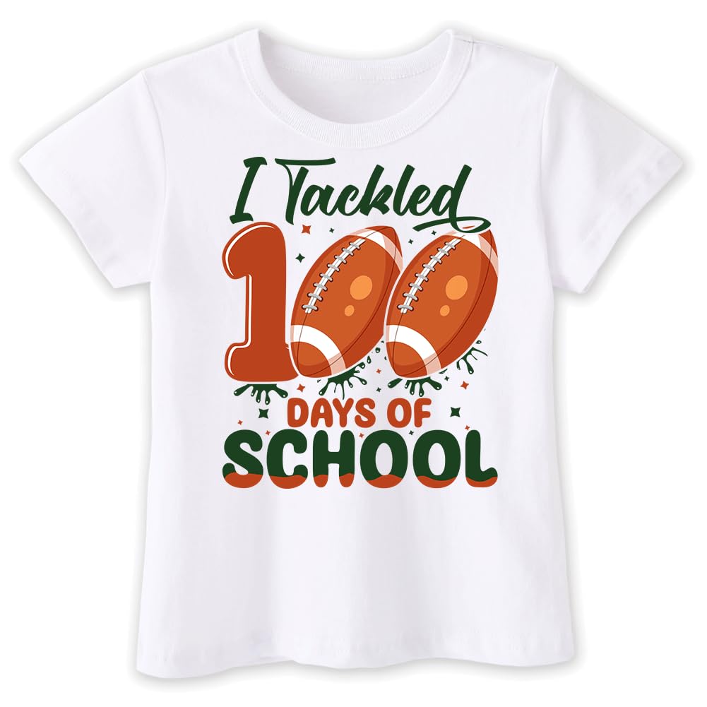 Juneightee Happy Toddler Boys Girls 100 Days of School Shirt for Kids, Prints Books, Pencils, Letters, Football, 4-7 T