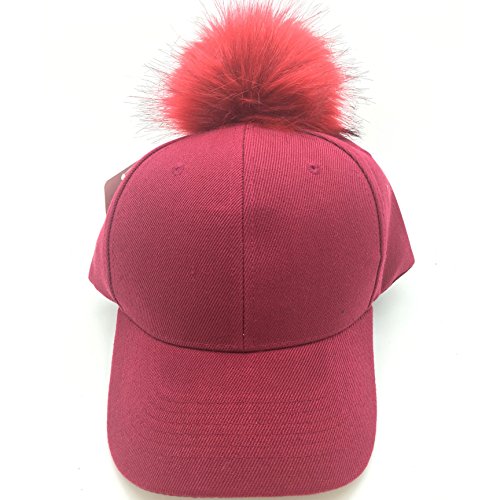 Women's Faux Fur Pom Pom Acrylic Fabric Baseball Cap pompom3302