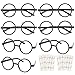 LAMEK 16pièces Lunettes Rondes de Magie Noire Lunettes de Fantaisie sans Lentilles avec 6 Tatouage à éclairs pour Déguisement Fête à thème Cadeau Ecole Magie Enfant Magicien Cosplay Halloween Carnaval